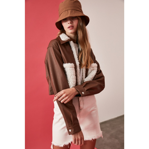 Trendyol Brown Faux Leather Plush Coat