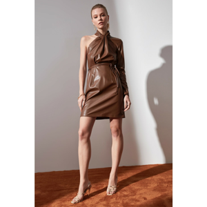 Trendyol Brown BeltEd Fish Leather Dress