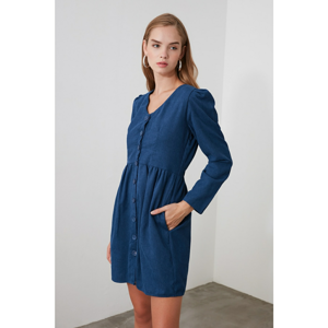 Trendyol Indigo Button Detailed Velvet Dress