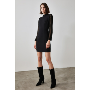 Trendyol Black Tulle Detailed Sheer Neckline Dress