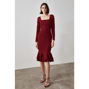 Trendyol Burgundy Flywheel Button Detailed Dress