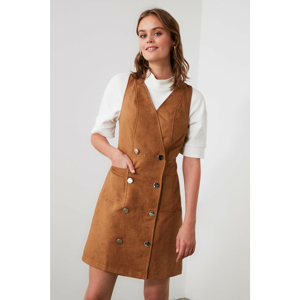 Trendyol Camel Button Suede Jile Dress