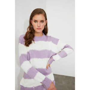 Trendyol Lila Striped Shedding Detailed Knitwear Sweater