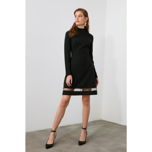 Trendyol Black Sheer Collar Tulle Detailing Dress