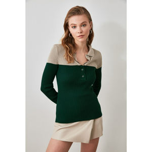 Trendyol Green Button Polo Collar Knitwear Sweater