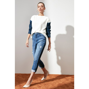 Trendyol Blue Ripped DetailIng Back Knitted High Waist Mom Jeans