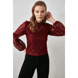 Trendyol Burgundy Ruffle Lace Knitted Blouse