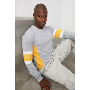 Trendyol Grey Men's Paneled Bicycle Collar Sweatshirt