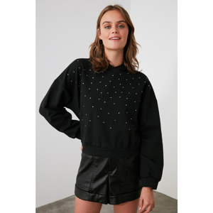 Trendyol Basic Knitted Sweatshirt with Black Stone Printed Hood