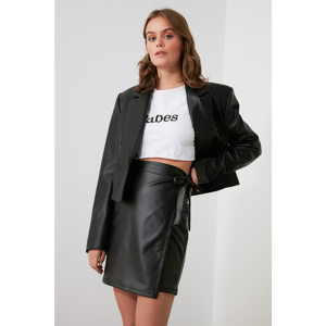 Trendyol Knitted Leather Look Skirt with Black Tie