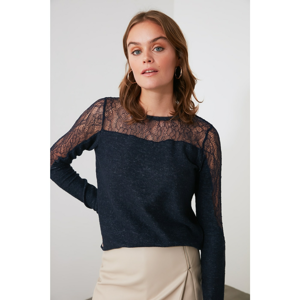 Trendyol Knitted Blouse with Navy Lace Detailing