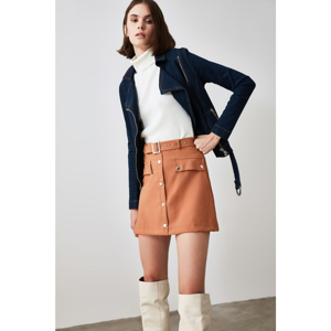 Trendyol Camel Pocket Detailed Button Skirt