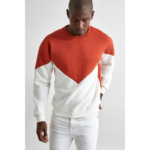 Trendyol Cinnamon Men's Paneled Regular Fit Soft Pile Thick Sweatshirt