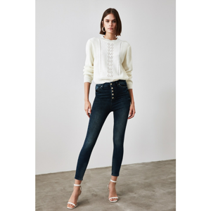 Trendyol High Waist Skinny Jeans WITH Midnight Blue Front Button