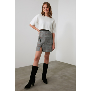 Trendyol Anthracite AsymmetricAl Plaid Skirt