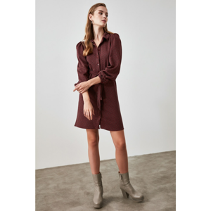 Trendyol Knitted Dress with Burgundy Belt