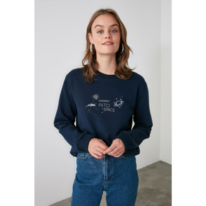 Trendyol Navy Printed Knitted Sweatshirt