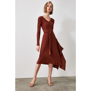 Trendyol Brown BeltEd Asymmetric Knitwear Dress