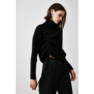 Trendyol Black Side Smuze Detailed Knitwear Sweater