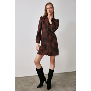 Trendyol Burgundy Checkered Shirt Dress