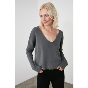 Trendyol Grey Back Window Detailed Knitwear Sweater