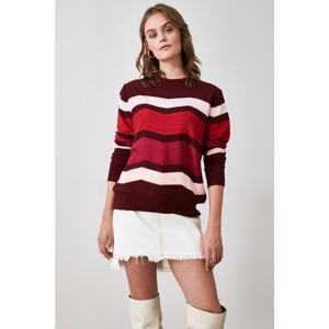 Trendyol Bordeaux Zigzag Striped Knitwear Sweater