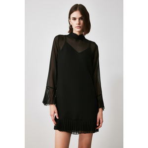 Trendyol Black Sheer Collar Pleat Detailed Dress