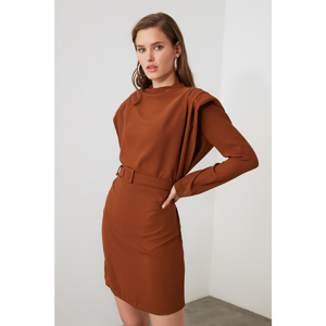 Trendyol Brown BeltEd Shoulder Detailing Dress