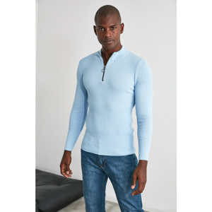 Trendyol Blue Men's Suppository Collar Zip-up Sweater