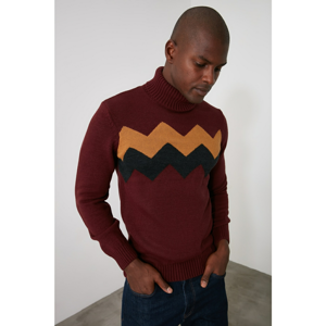 Trendyol Maroon Men's Paneled Turtleneck Knitwear Sweater