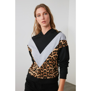 Trendyol Black Leopard Block Basic Knitted Sweatshirt