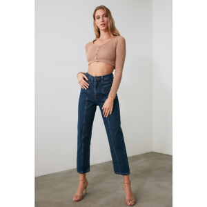 Trendyol Navy Pocket Detailing High Waist Straight Jeans