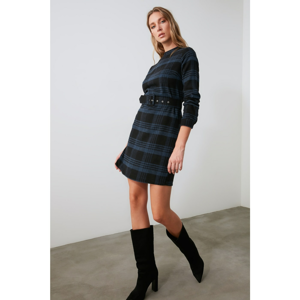 Trendyol Indigo Plaid Belt Dress