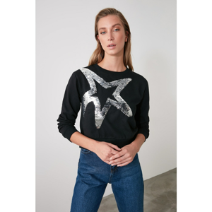 Trendyol Black Sequined Bicycle Collar Basic Knitted Sweatshirt