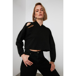 Trendyol Black Hooded Crop Knitted Sweatshirt