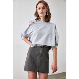 Trendyol Grey Hooded Crop Knitted Sweatshirt