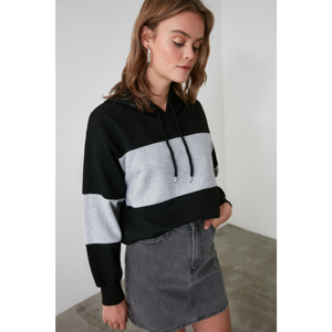 Trendyol Black Block Hooded Knitted Sweatshirt