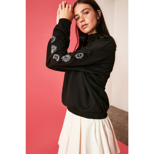 Trendyol Knitted Sweatshirt With Printed Black Sleeves