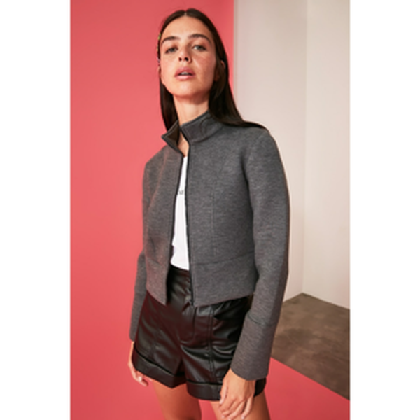 Trendyol Anthracite Crop Knitted Bomber Jacket