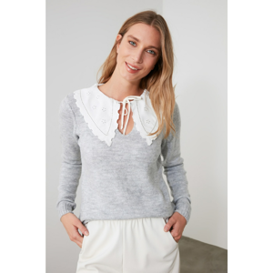 Trendyol Grey Poplin Garnili Knitwear Sweater