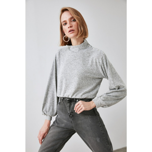 Trendyol Grey Upright Collar Knitted Blouse