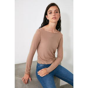 Trendyol Camel Wide NeckLine Knitted Blouse