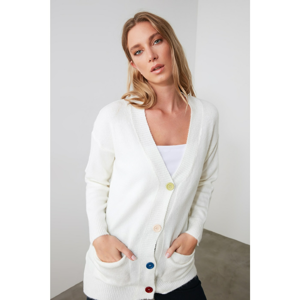 Trendyol Knitwear Cardigan with Ekru Colored Button