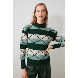 Trendyol Emerald Green Color Block Knitwear Sweater