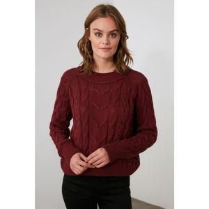 Trendyol Burgundy Hair Braid Detailed Knitwear Sweater