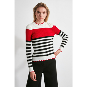Trendyol Red Collar Detailed Color Block Knitwear Sweater