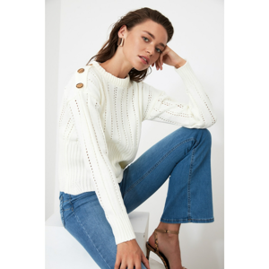 Trendyol Ekru Ajurlu Button Detailed Sweater