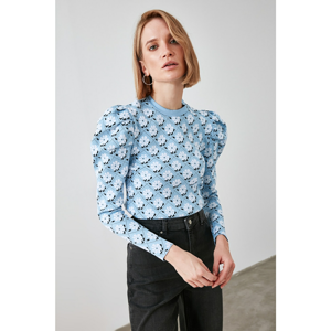 Trendyol Blue Flower Knit Sweater