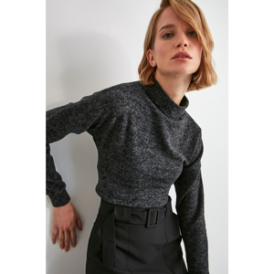 Trendyol Black Sheer Collar Crop Knitted Blouse
