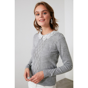 Trendyol Grey Lace Detailed Knitwear Blouse